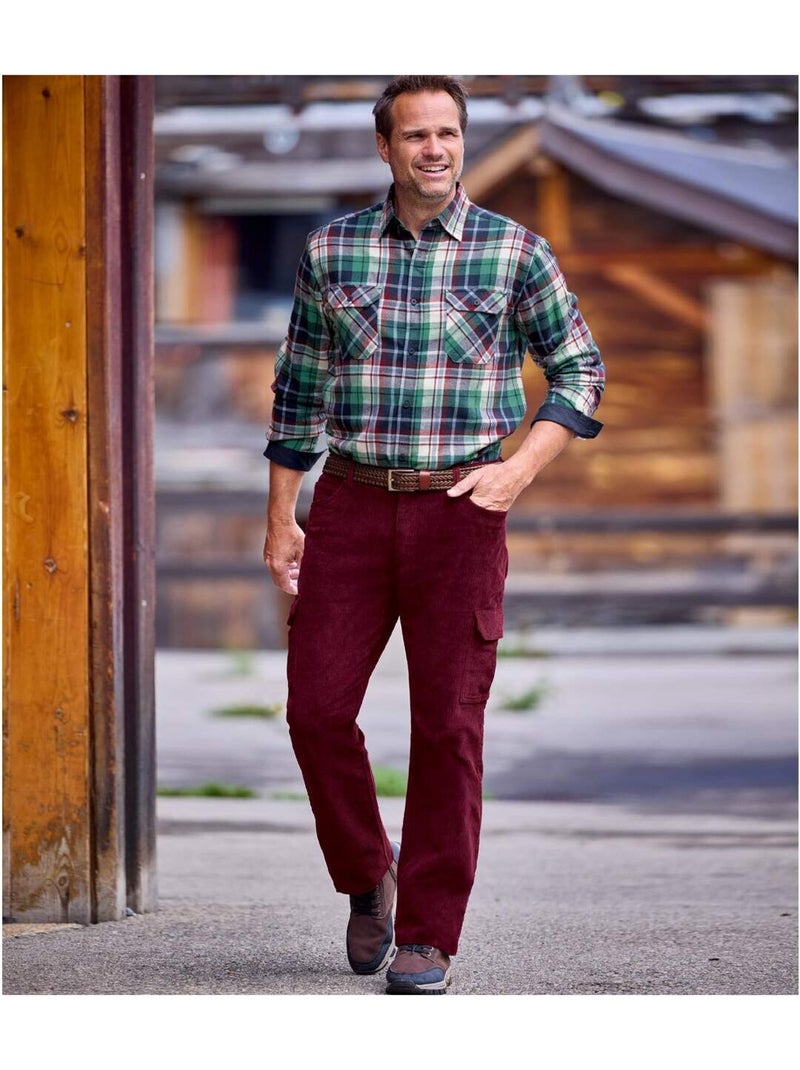 Pantalon Velours Cargo Multipoches   - ATLAS FOR MEN Bordeaux - Kiabi