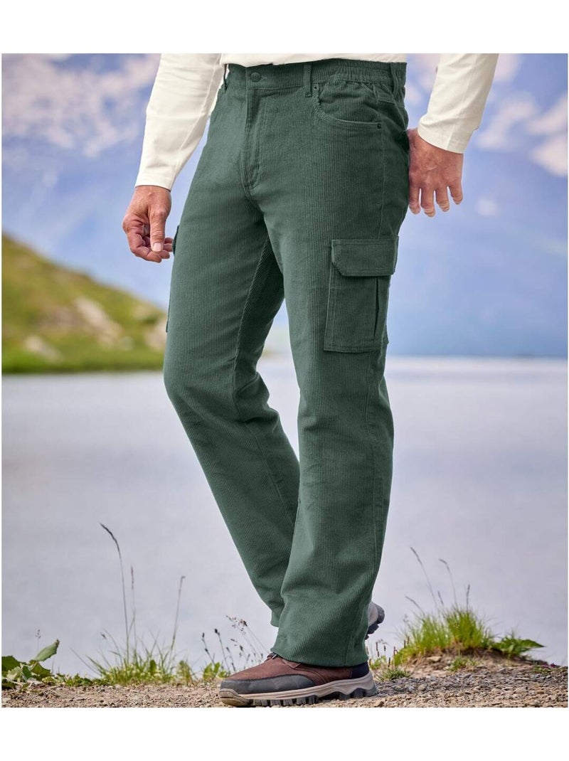Pantalon Velours Cargo Stretch   - ATLAS FOR MEN Vert - Kiabi