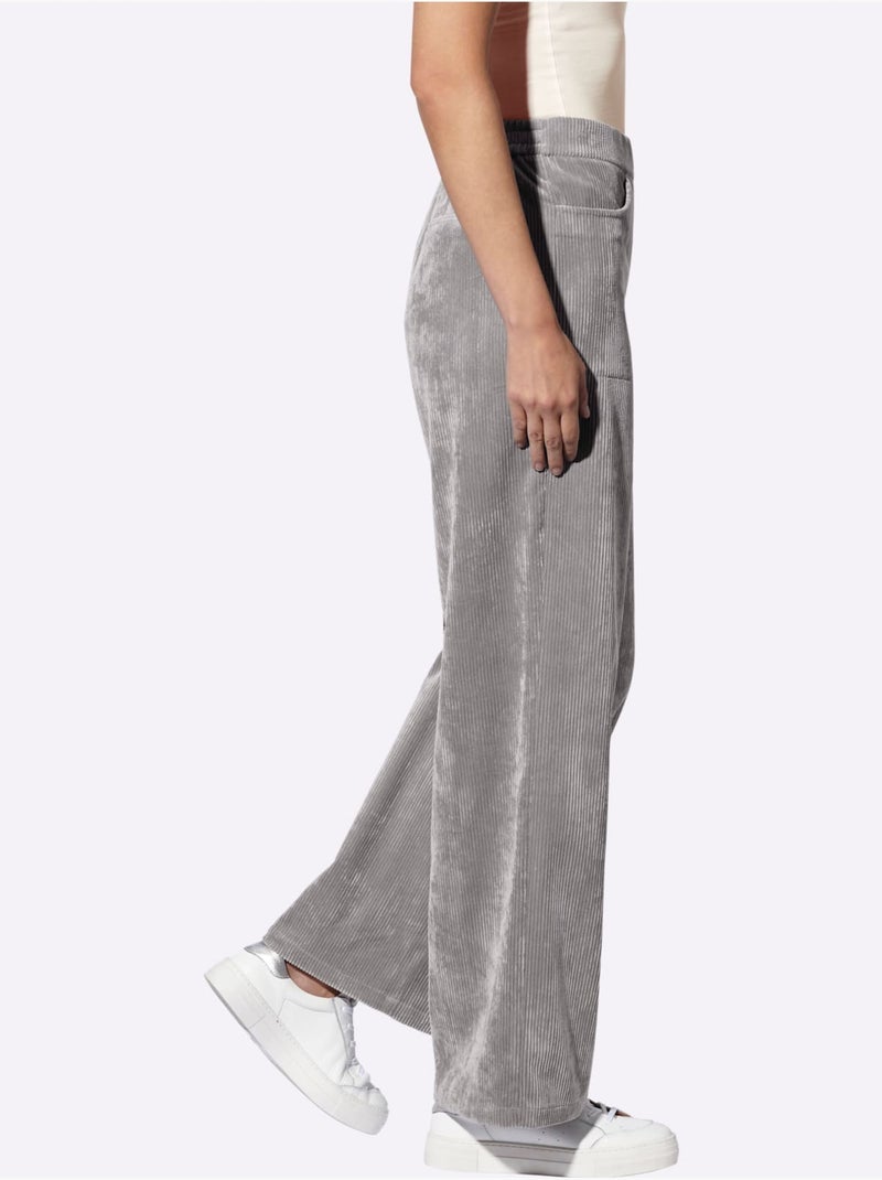 Pantalon Velours Ceinture élastique Pour Plus De Confort - Taille Standard - Helline Gris - Kiabi