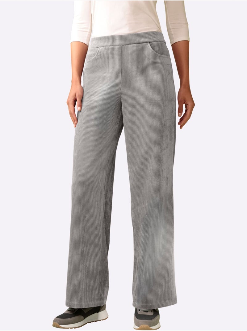 Pantalon Velours Ceinture élastique Pour Plus De Confort - Taille Standard - Helline Gris - Kiabi