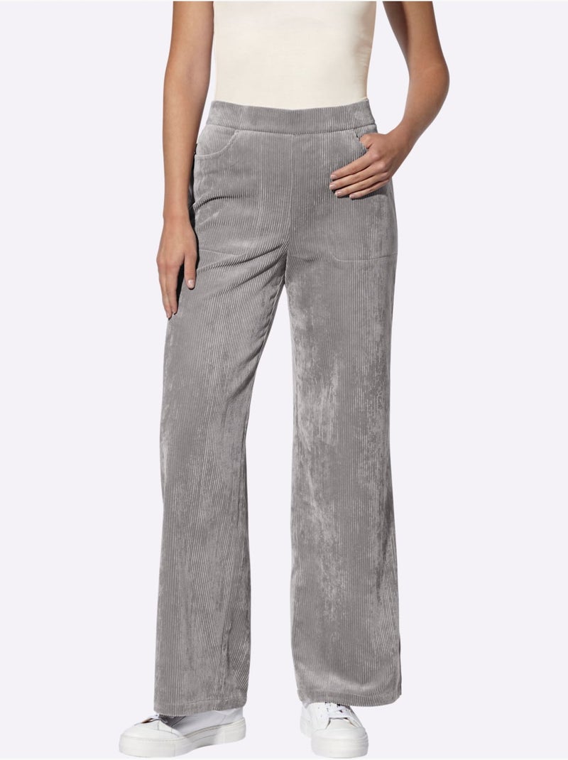 Pantalon Velours Ceinture élastique Pour Plus De Confort - Taille Standard - Helline Gris - Kiabi