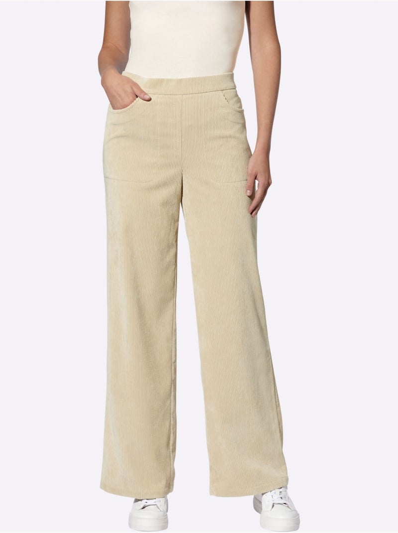 Pantalon Velours Ceinture élastique Pour Plus De Confort - Taille Standard - Helline Sable - Kiabi