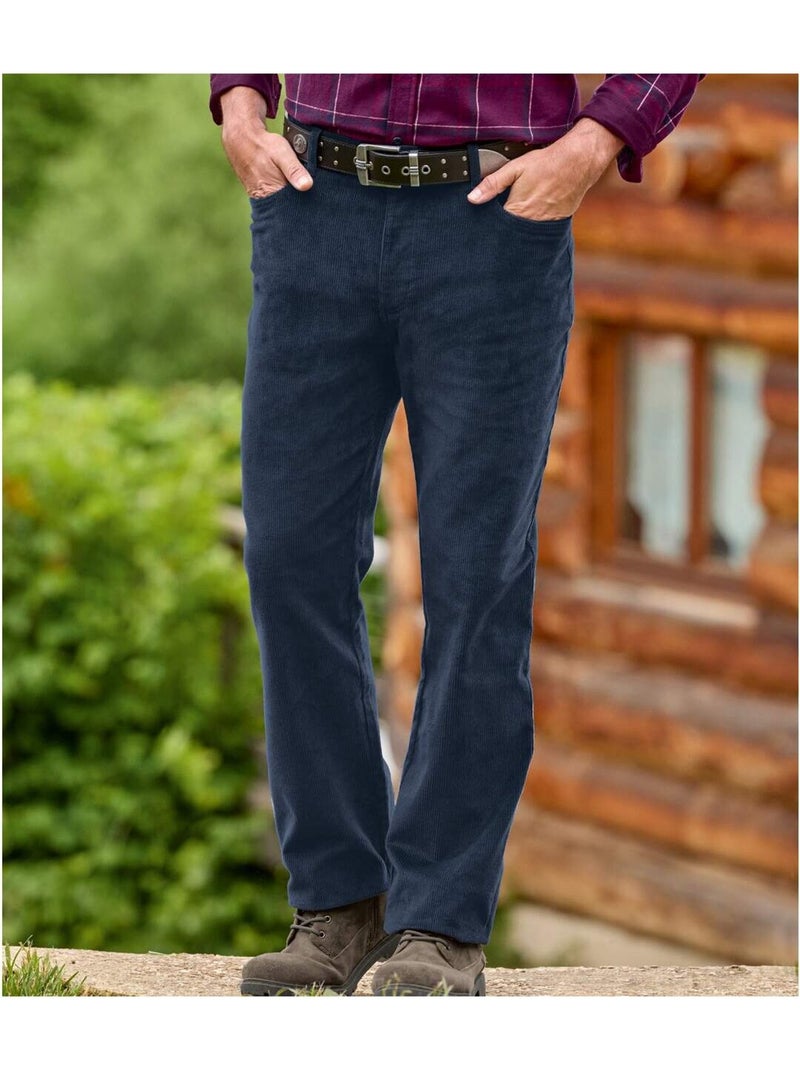 Pantalon Velours Confort Coupe Regular   - ATLAS FOR MEN Bleu marine - Kiabi