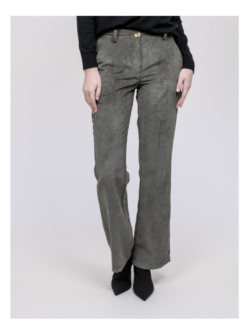 Pantalon velours côtelé ELIO Kaki - Kiabi