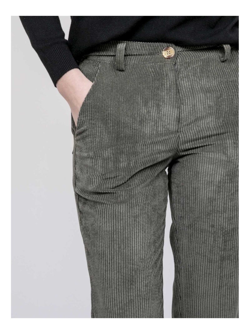 Pantalon velours côtelé ELIO Kaki - Kiabi
