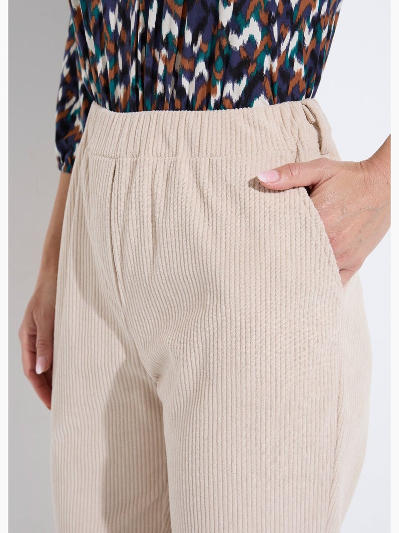 Pantalon velours côtelé taille élastiquée - Afibel Ecru - Kiabi