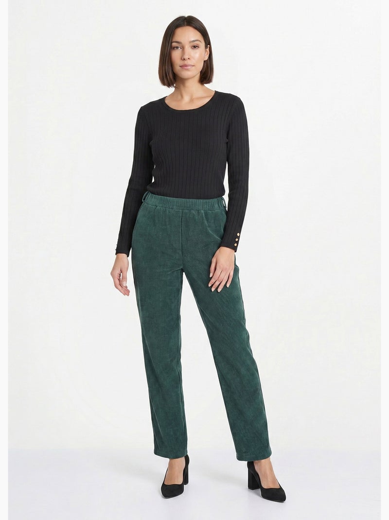 Pantalon velours côtelé taille élastiquée - Afibel Vert - Kiabi