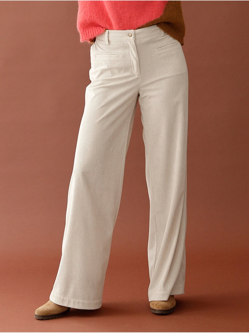 Pantalon velours coupe évasée - DAXON Ecru - Kiabi