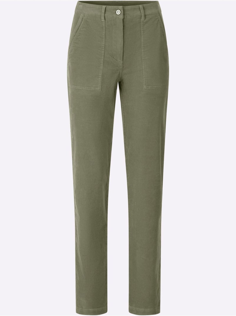 Pantalon velours qualité velours très douce - taille standard - helline Kaki - Kiabi