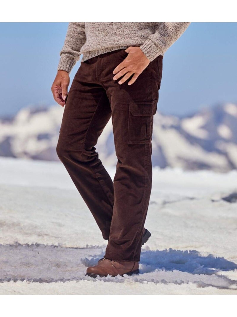 PANTALON VELOURS SEMI ELASTIQUEE CARGO  - ATLAS FOR MEN Marron - Kiabi
