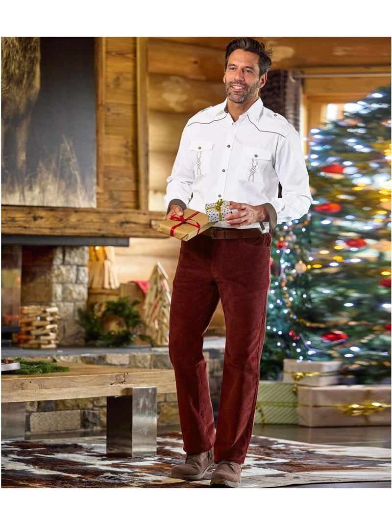 Pantalon Velours Stretch Chalet   - ATLAS FOR MEN Bordeaux - Kiabi