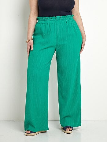 Pantalon vert large taille élastiquée maille relief