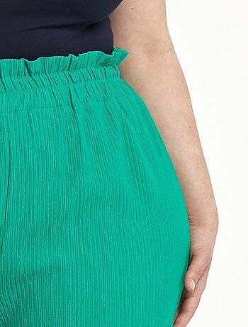 Pantalon vert large taille élastiquée maille relief