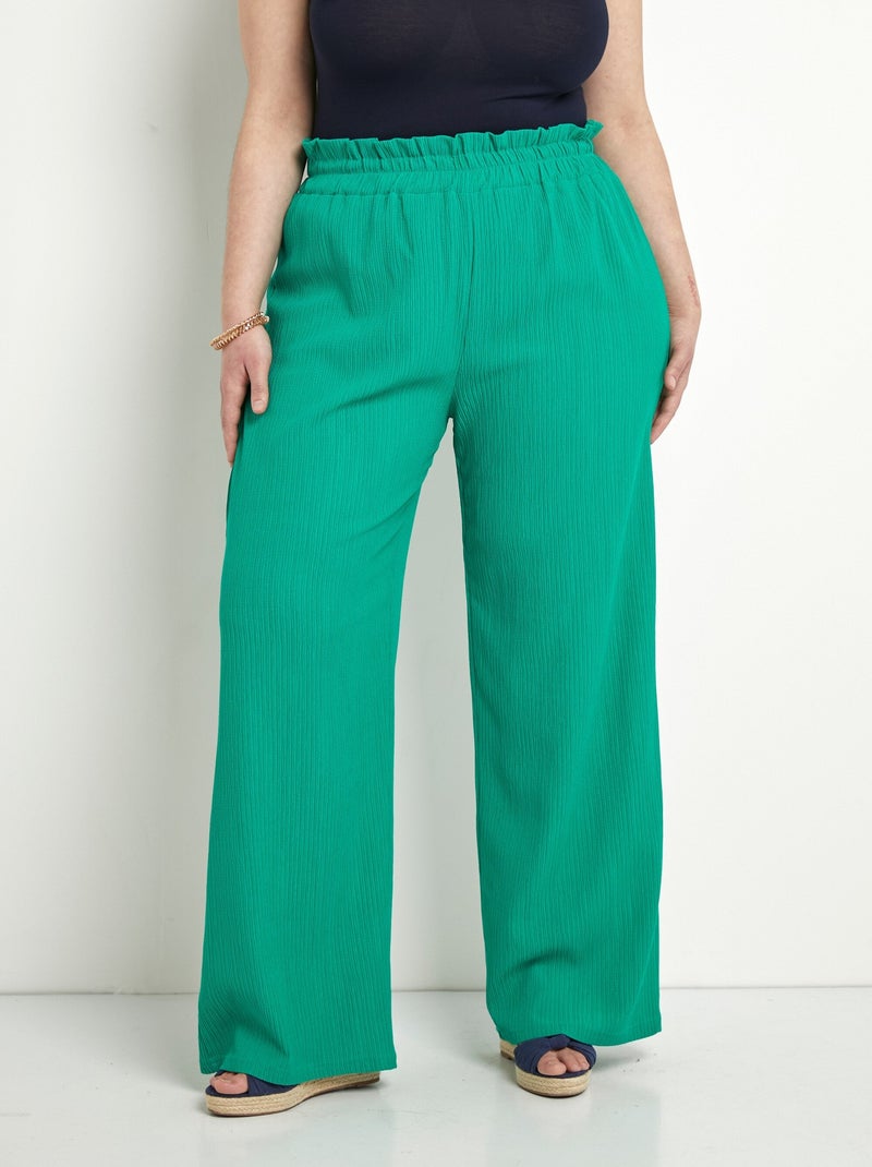 Pantalon vert large taille élastiquée maille relief Vert - Kiabi