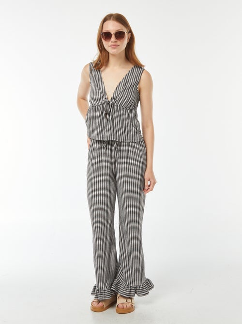 Pantalon vichy avec base volantée - Kiabi