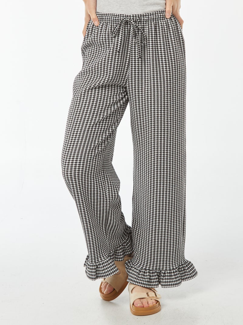 Pantalon vichy avec base volantée Noir - Kiabi