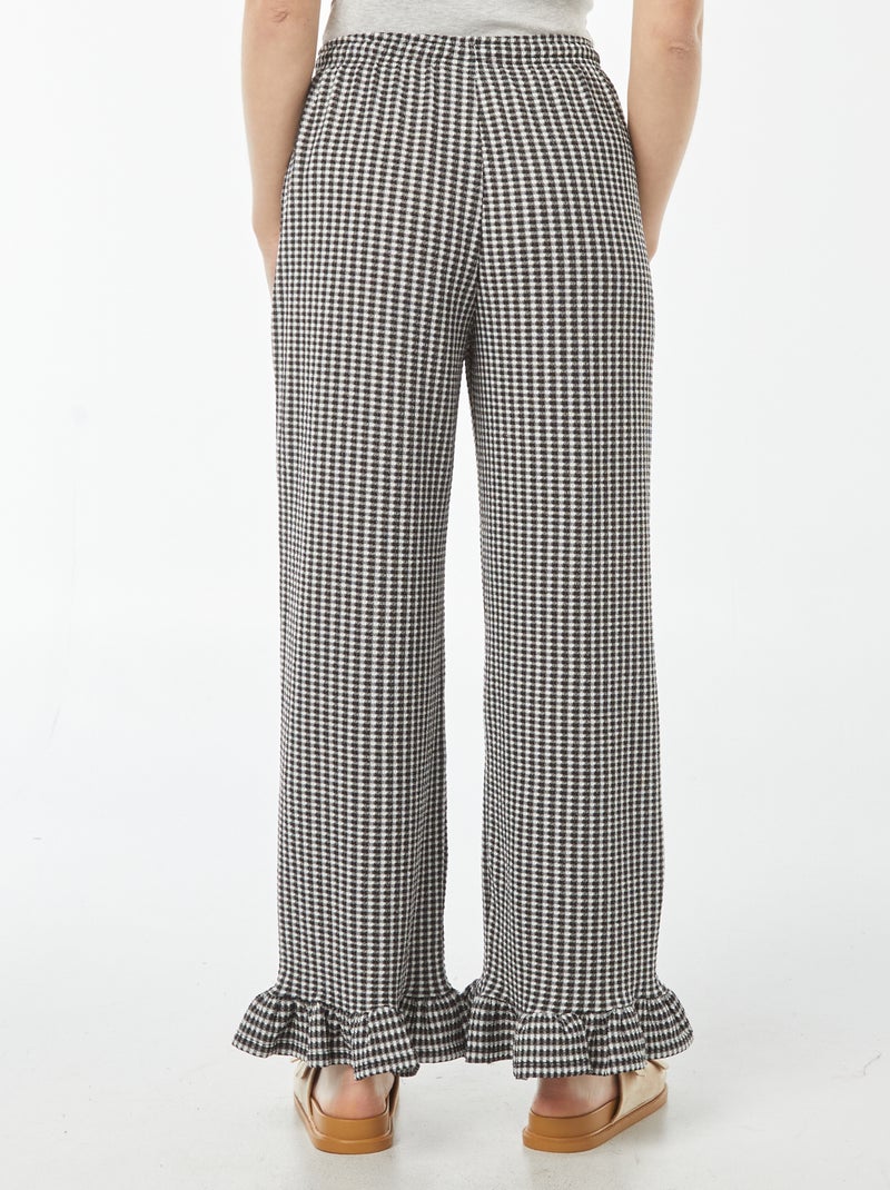 Pantalon vichy avec base volantée Noir - Kiabi