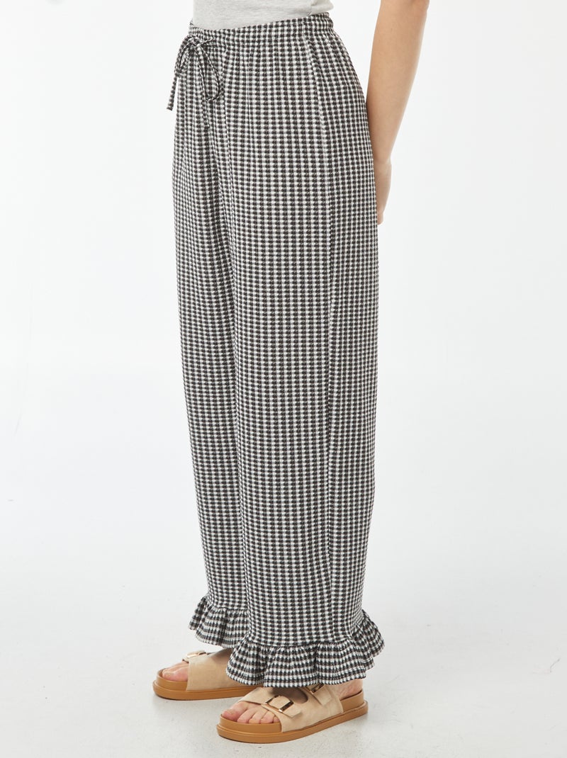 Pantalon vichy avec base volantée Noir - Kiabi