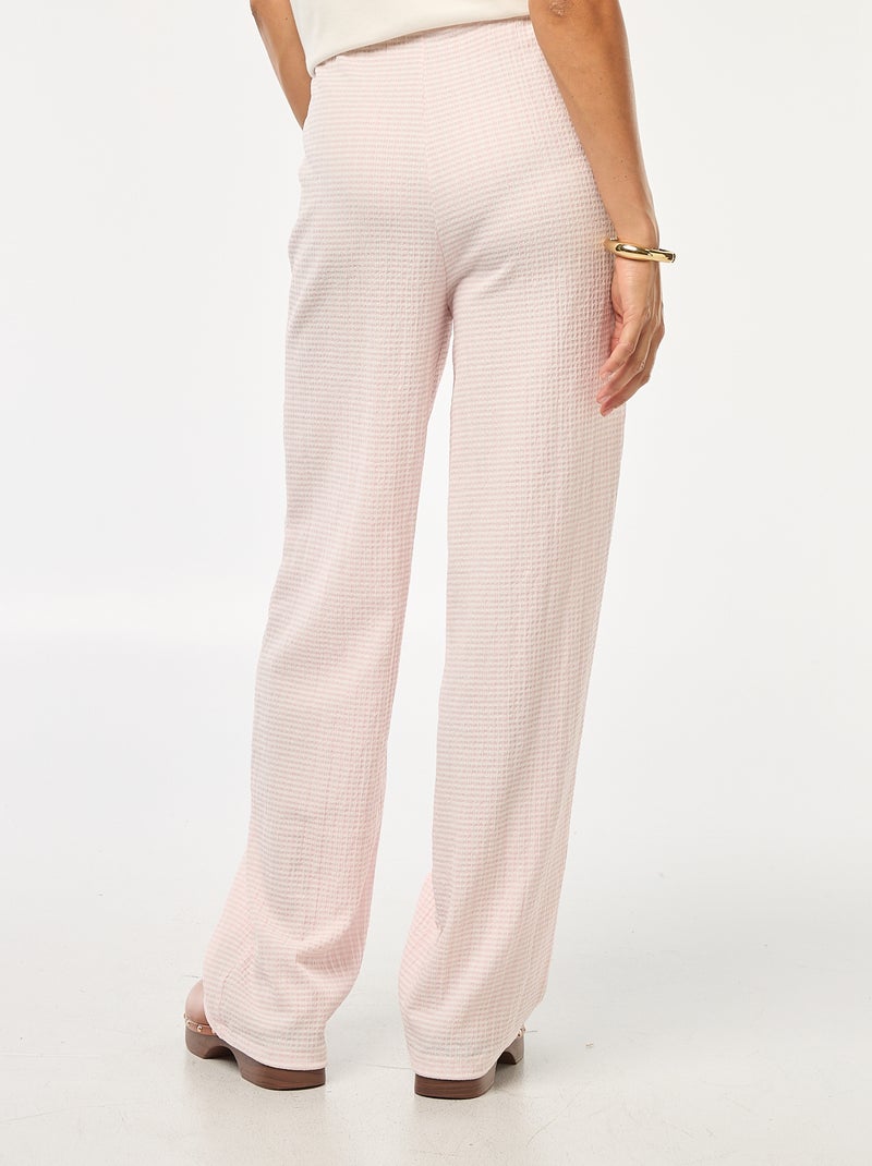 Pantalon vichy en maille gaufrée Rose - Kiabi