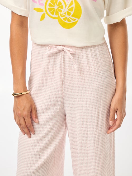Pantalon vichy en maille gaufrée - Kiabi
