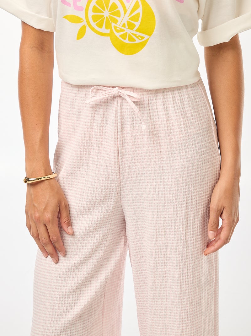 Pantalon vichy en maille gaufrée Rose - Kiabi