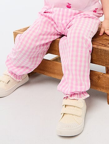 Pantalon vichy rose en popeline de coton