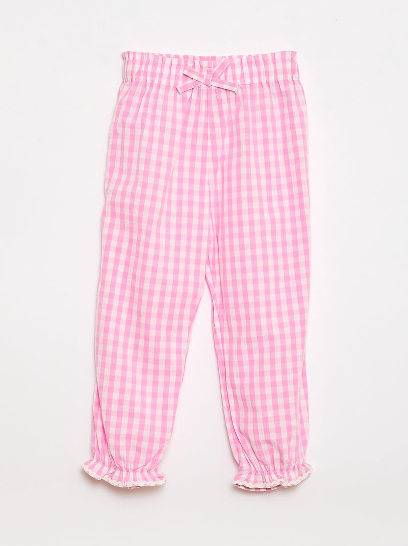 Pantalon vichy rose en popeline de coton Rose - Kiabi