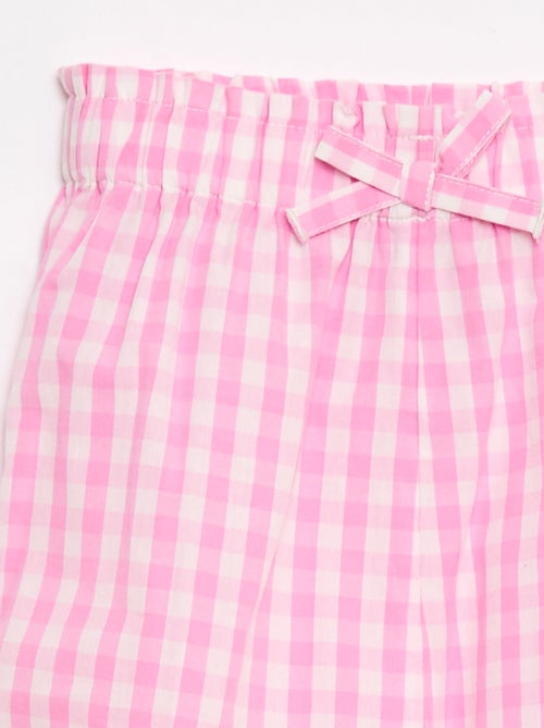 Pantalon vichy rose en popeline de coton - Kiabi