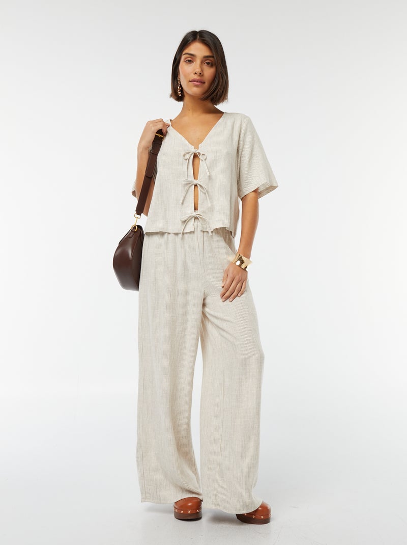 Pantalon wide leg à la taille élastiquée BEIGE - Kiabi