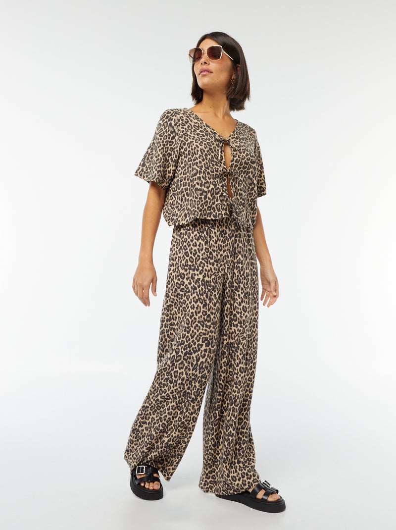 Pantalon wide leg à la taille élastiquée BEIGE - Kiabi