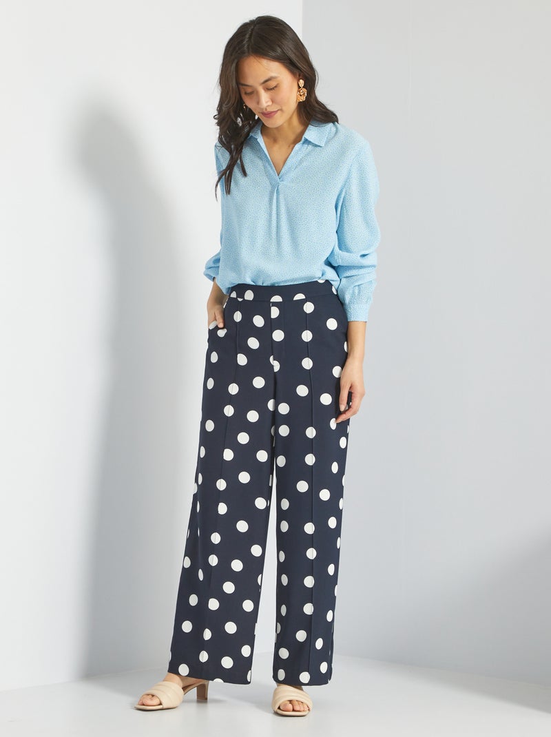Pantalon wide leg à pois Bleu - Kiabi