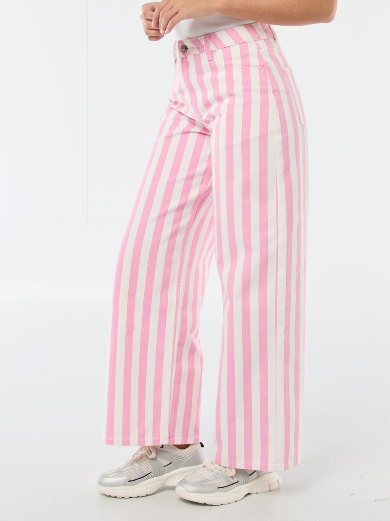 Pantalon wide leg à rayures Rose - Kiabi