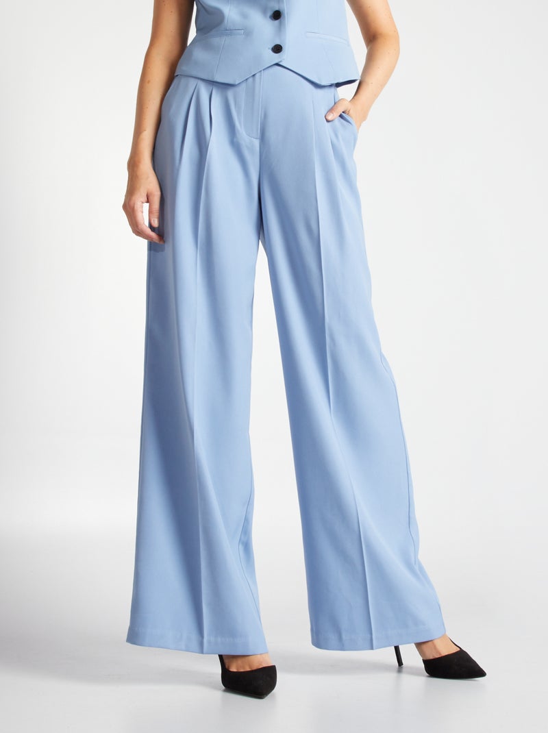 Pantalon wide leg à taille haute Bleu - Kiabi