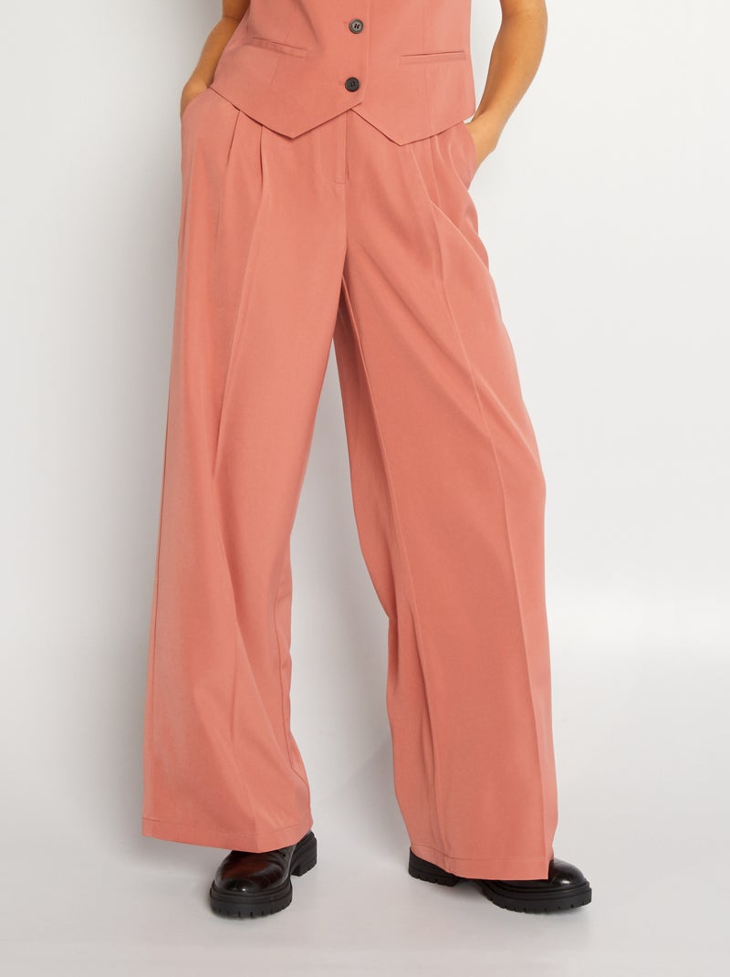 Pantalon wide leg à taille haute Rose - Kiabi