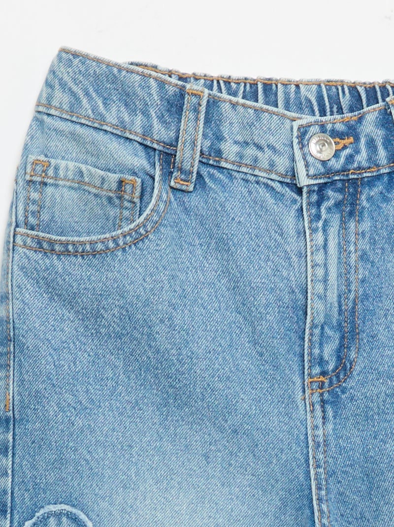 Pantalon wide leg avec broderies Bleu - Kiabi