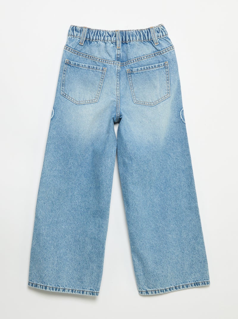 Pantalon wide leg avec broderies Bleu - Kiabi