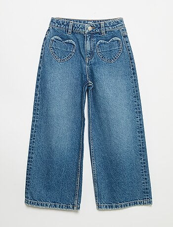 Pantalon wide leg avec broderies cœurs