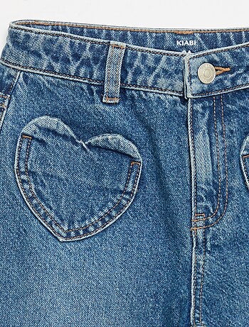 Pantalon wide leg avec broderies cœurs
