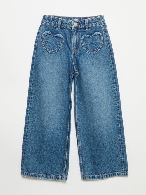 Pantalon wide leg avec broderies cœurs - Kiabi