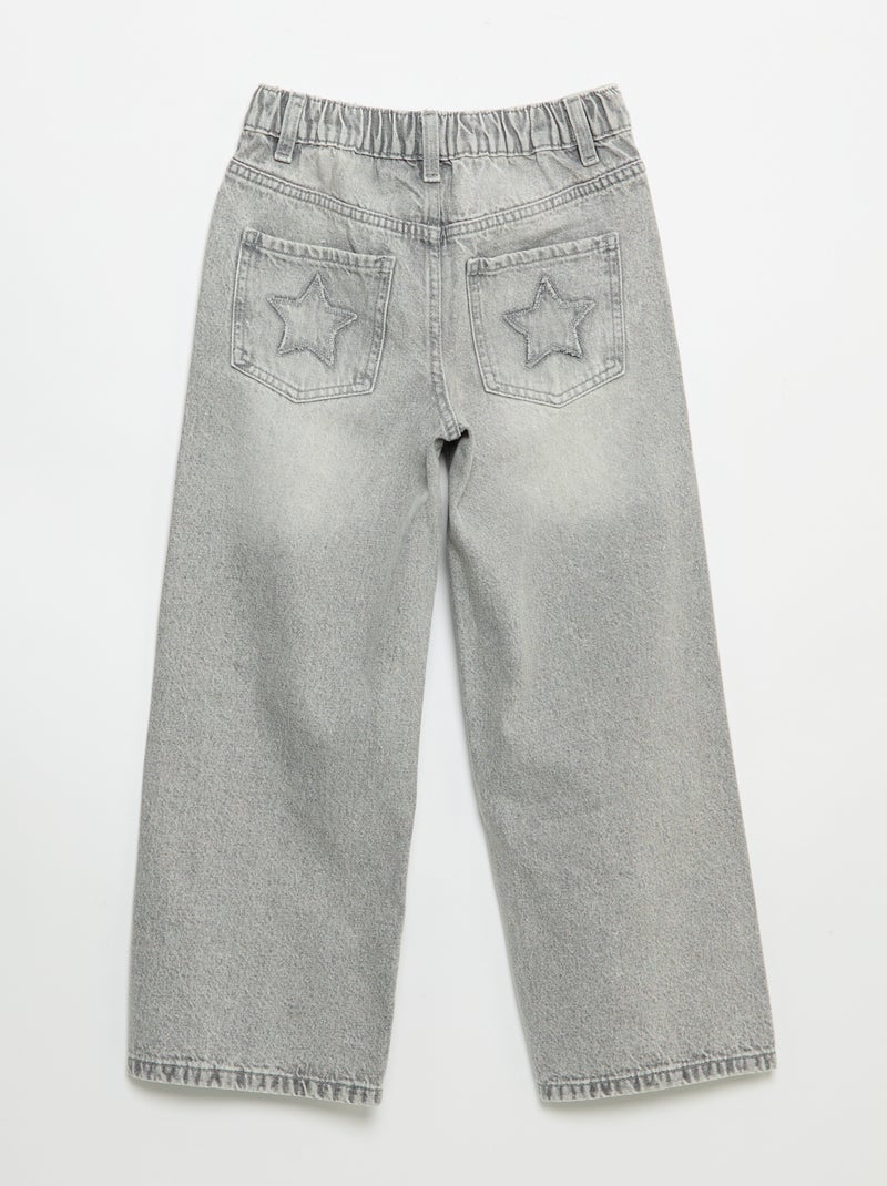 Pantalon wide leg avec broderies Gris - Kiabi