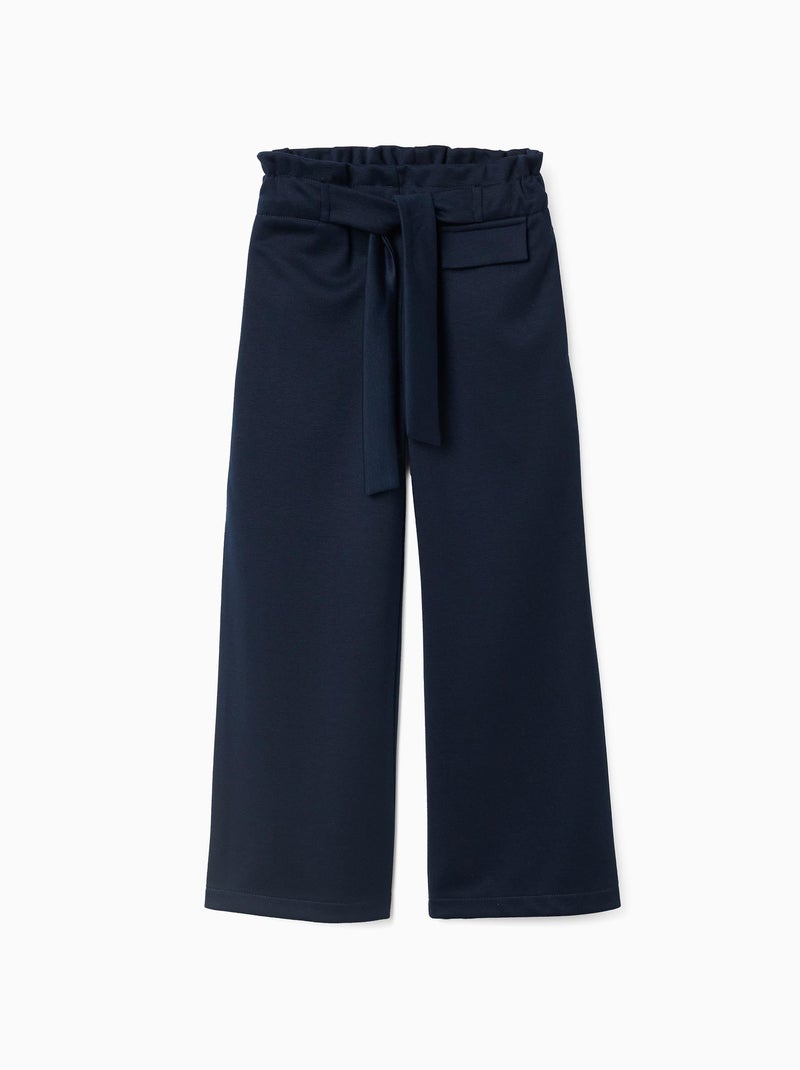 Pantalon Wide Leg avec Ceinture Intégrée Bleu foncé - Kiabi