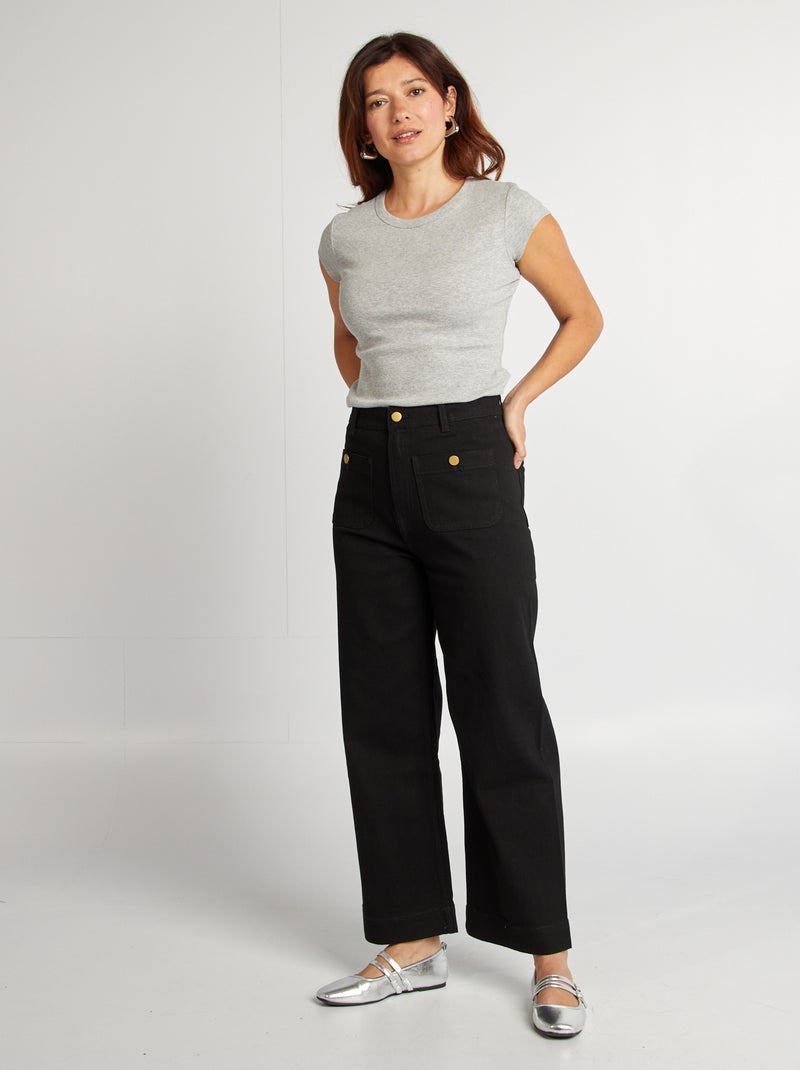 Pantalon wide leg cropped Noir - Kiabi