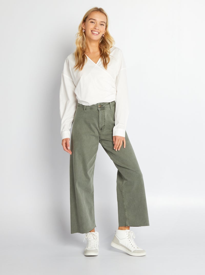 Pantalon wide leg cropped vert foncé - Kiabi