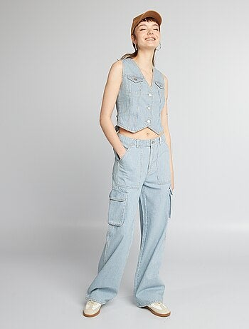 Pantalon wide leg denim à rayures