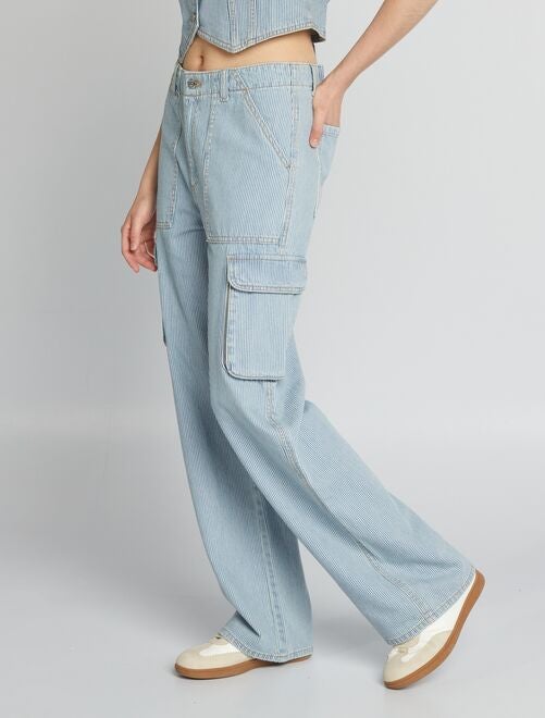 Pantalon wide leg denim à rayures - Kiabi