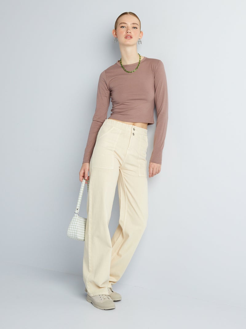 Pantalon wide leg Ecru - Kiabi