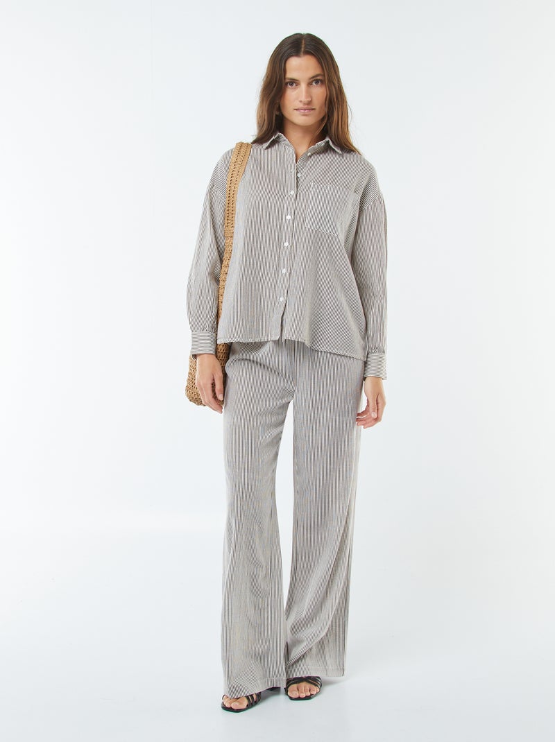 Pantalon wide leg en lin mélangé Beige - Kiabi
