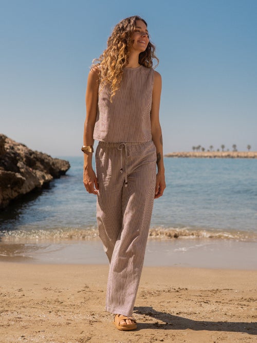Pantalon wide leg en lin mélangé - Kiabi