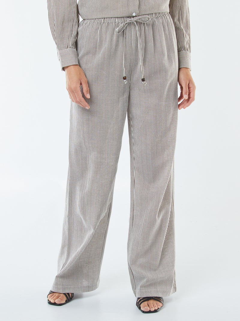 Pantalon wide leg en lin mélangé Beige - Kiabi