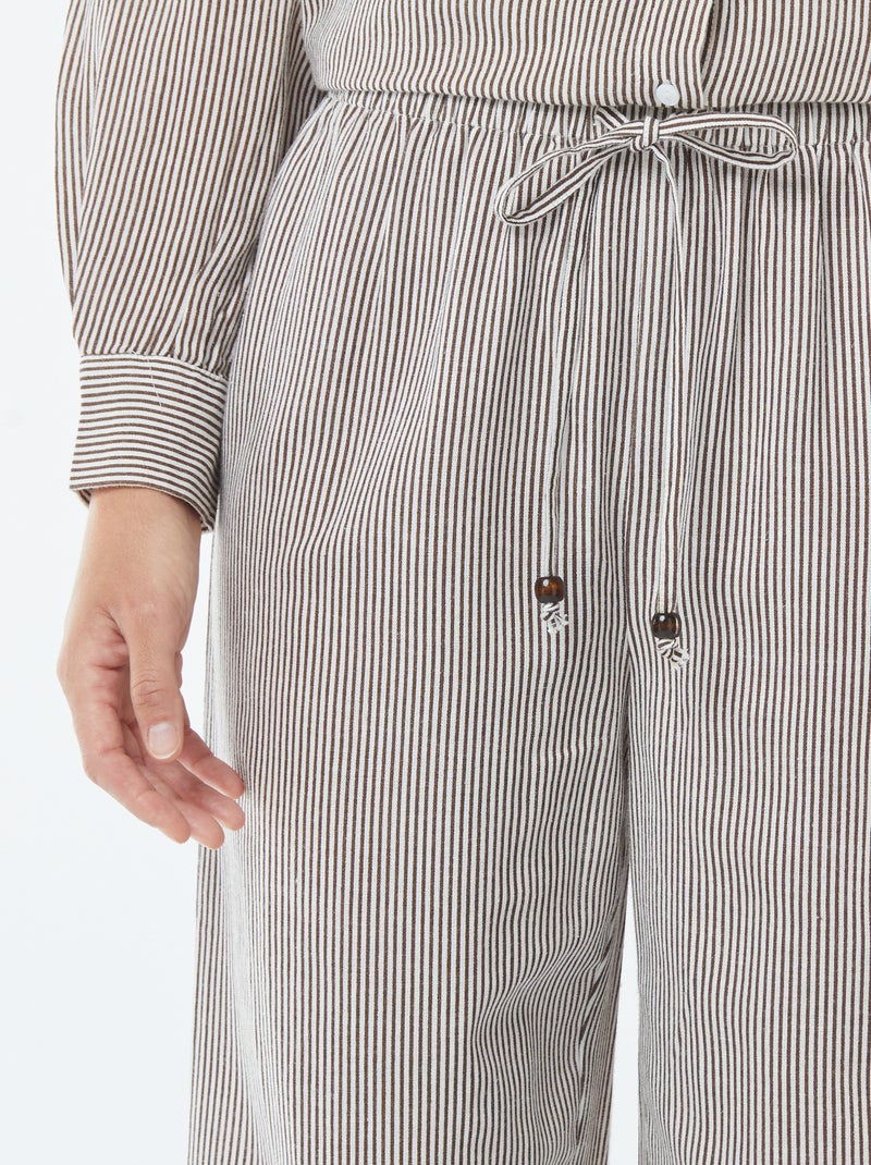 Pantalon wide leg en lin mélangé Beige - Kiabi